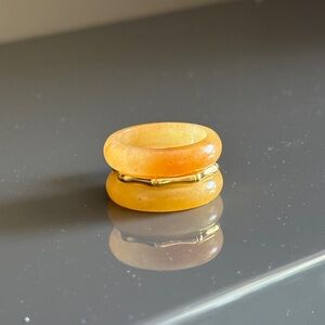 Stone Trilogy Stack Yellow Jade Ring Set Of 3 Bands, Size 10